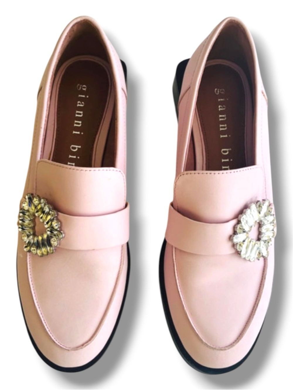 Gianni Bini "Rowan" Leather Crystal-Buckle Loafers Size 7